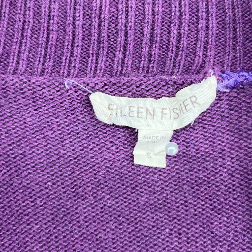 EILEEN FISHER Sweater S Organic Cotton Cardigan Open Front 3/4 Sleeve Purple - Picture 5 of 15